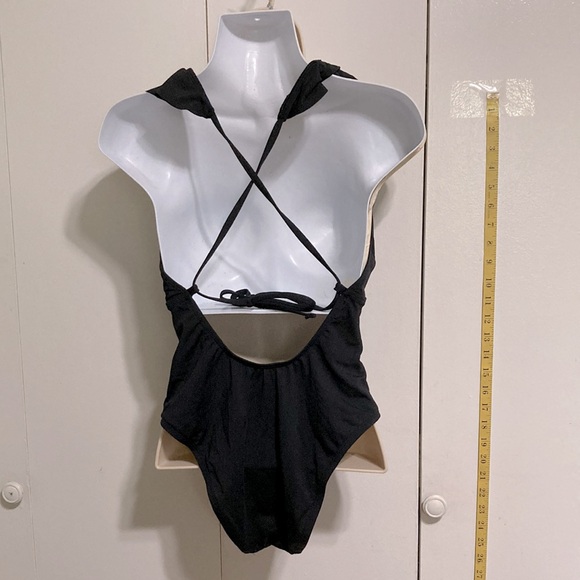 SHADE SHORE Black Plunge Flounce Neckline One Piece Swimsuit Womens Medium - Picture 8 of 13